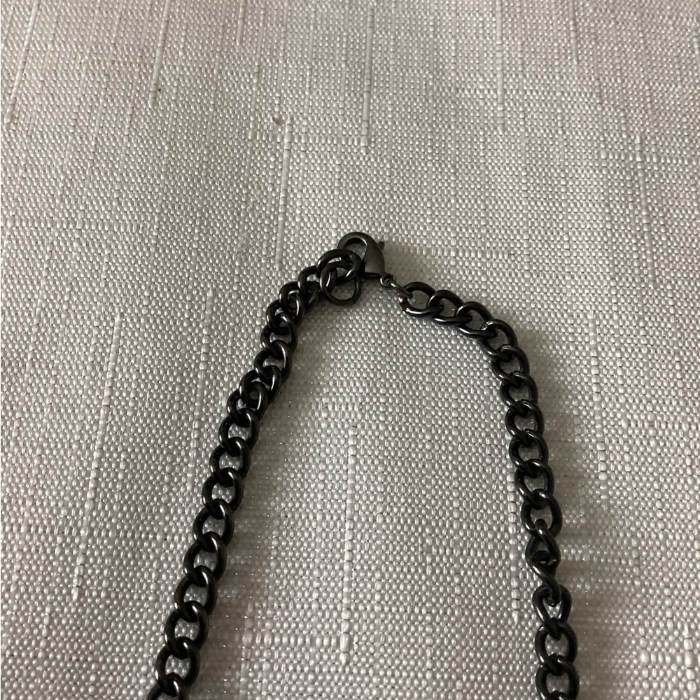 Black Tone and Faux Pearl and Crystal Black Rhodium Plated Necklace - Picture 3 of 3